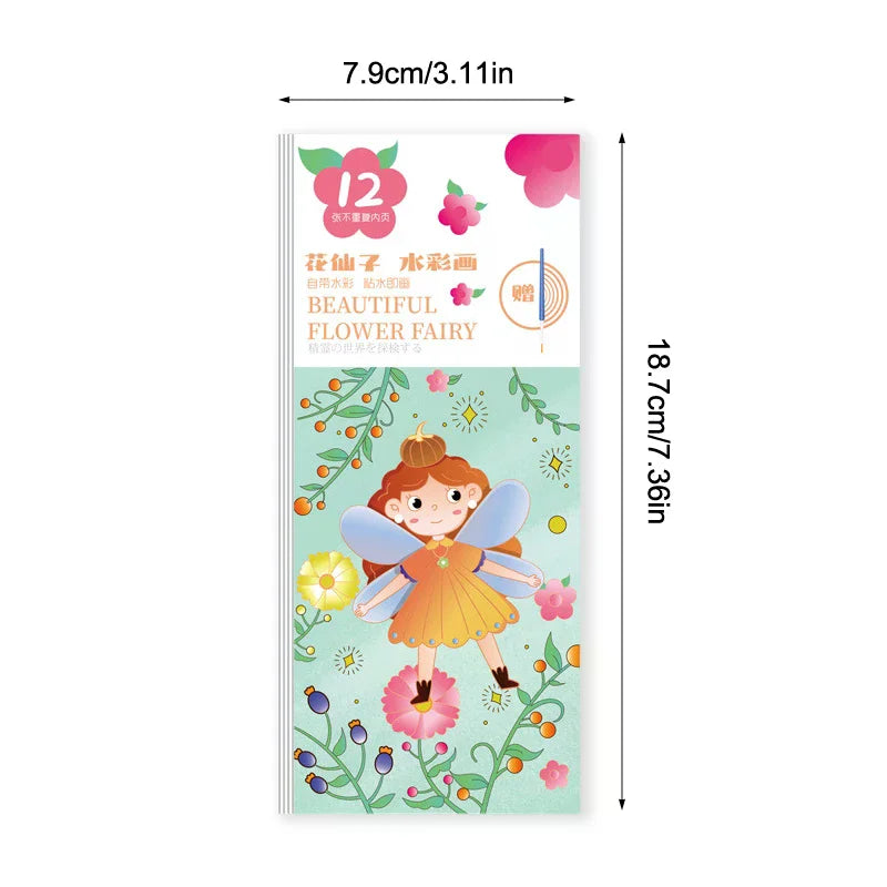 12 Sheets/Set Portable Watercolor Painting Book Coloring Book With Paint Brush Book Kids Graffiti Picture Drawing Stationery Oasis Select