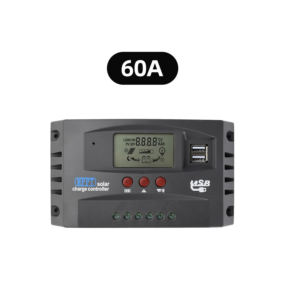 MPPT Solar Controller 12V/24V 30A/60A/100A Solar Charge Controller Supports Lead Acid Lithium LiFePO4 Batteries Dual USB Ports Oasis Select 60A