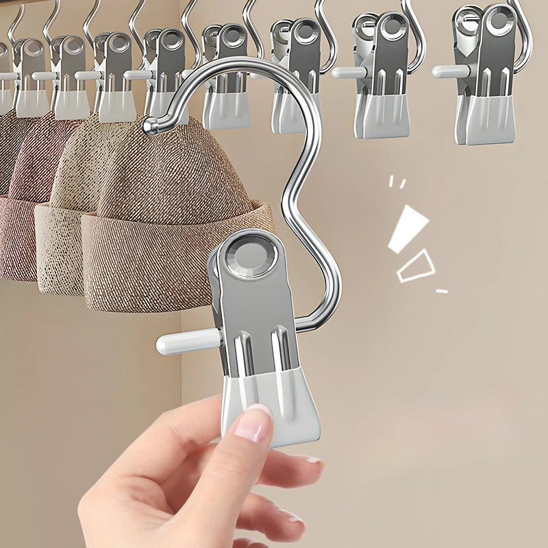 10pcs Multifunctional Stainless Steel Pants Clip with Double Adhesive Hooks for Home Storage And Clothes Drying Oasis Select