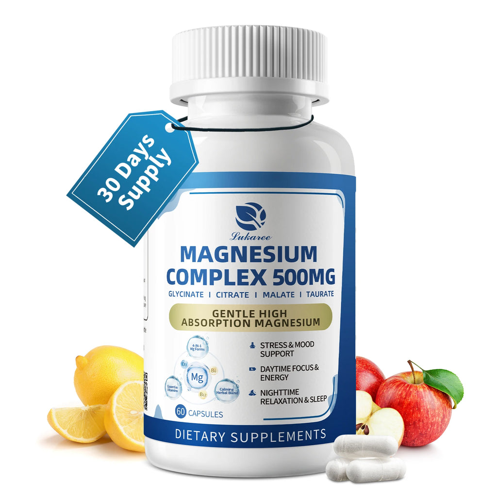 Lukaree Magnesium Complex Supplement 500mg,Malate,Taurate,Citrate Complex High Absorption Chelated Non-GMO for Rest,Energy,Mood Oasis Select 2bottles 2bottles United States