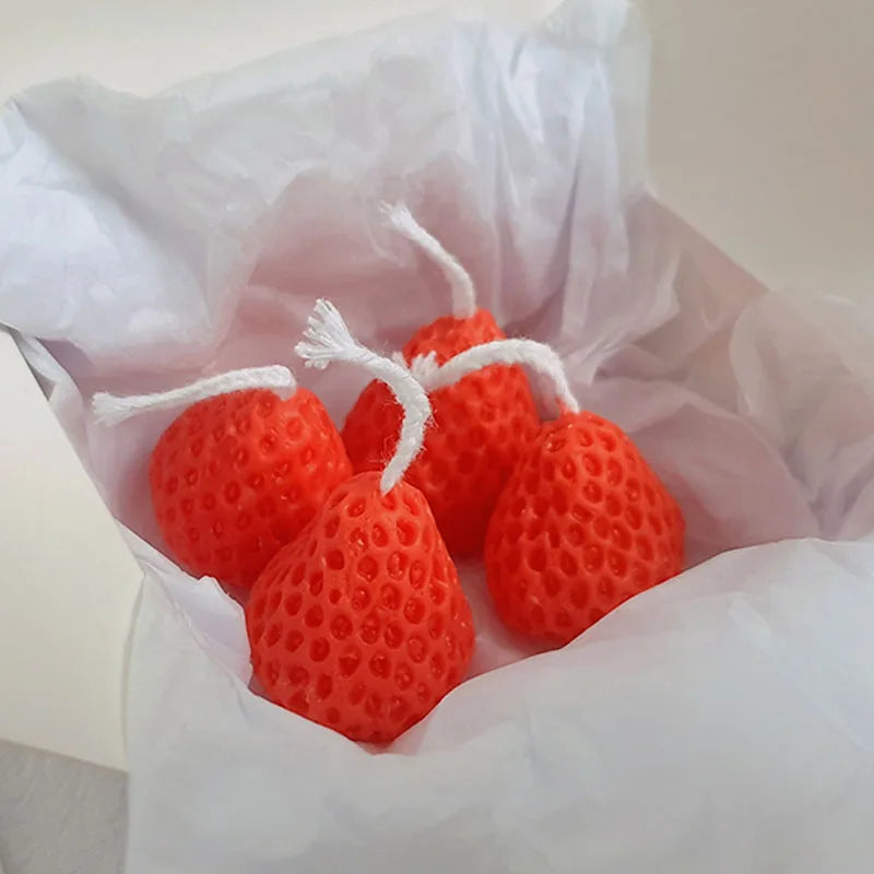 4pcs Strawberry Decorative Aromatic Candles Diy Handicraft Wax Scented Candle for Christmas Birthday Wedding Home Decoration Oasis Select