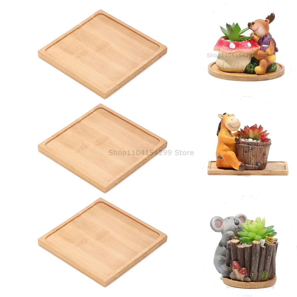 Flower Pot Trays Dish for Plant Vase Bamboo Tray Wooden Bottle Tray Bathroom Shampoo Shower Gel Organizer Jewelry Storage Tray Oasis Select Square-3pcs
