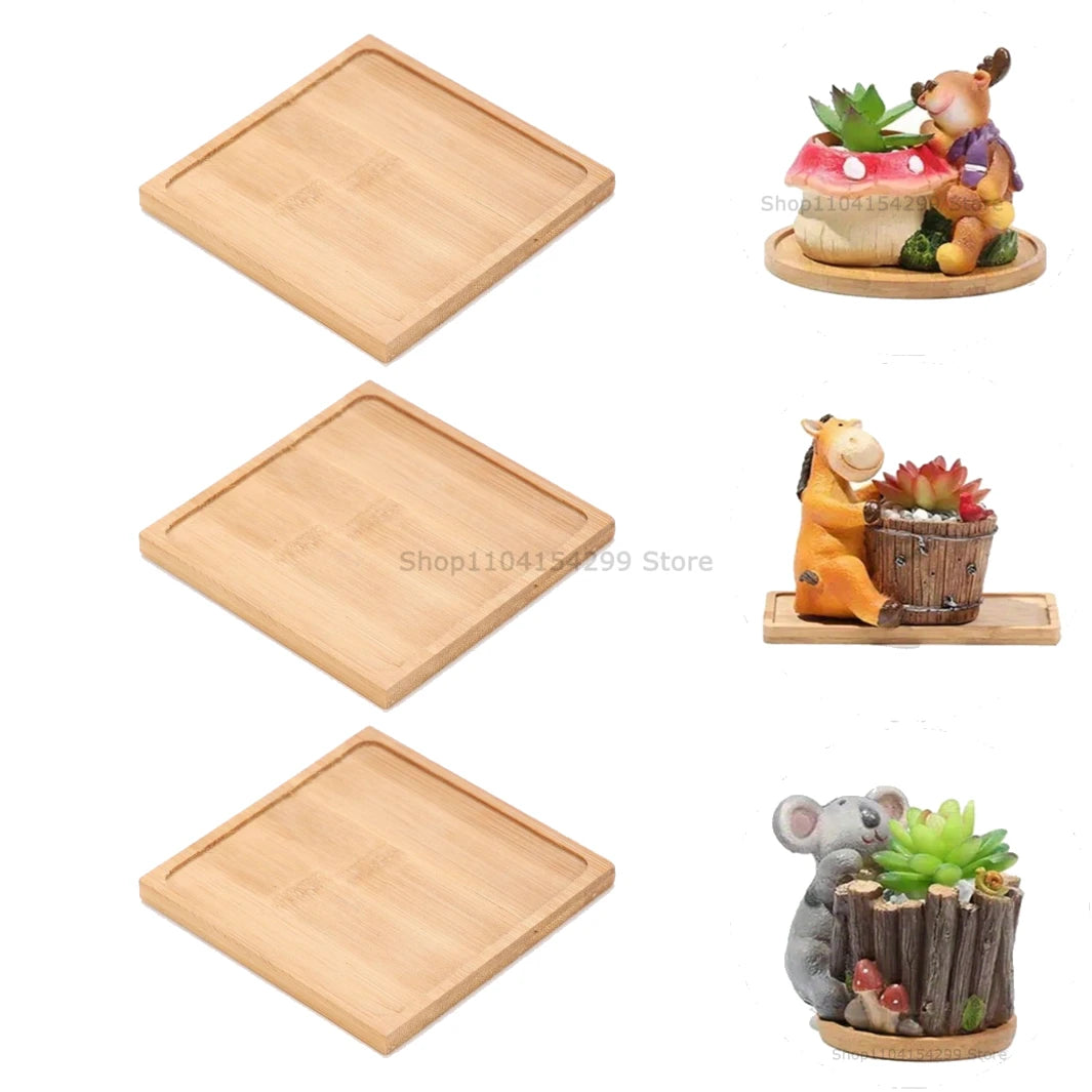 Flower Pot Trays Dish for Plant Vase Bamboo Tray Wooden Bottle Tray Bathroom Shampoo Shower Gel Organizer Jewelry Storage Tray Oasis Select Square-3pcs