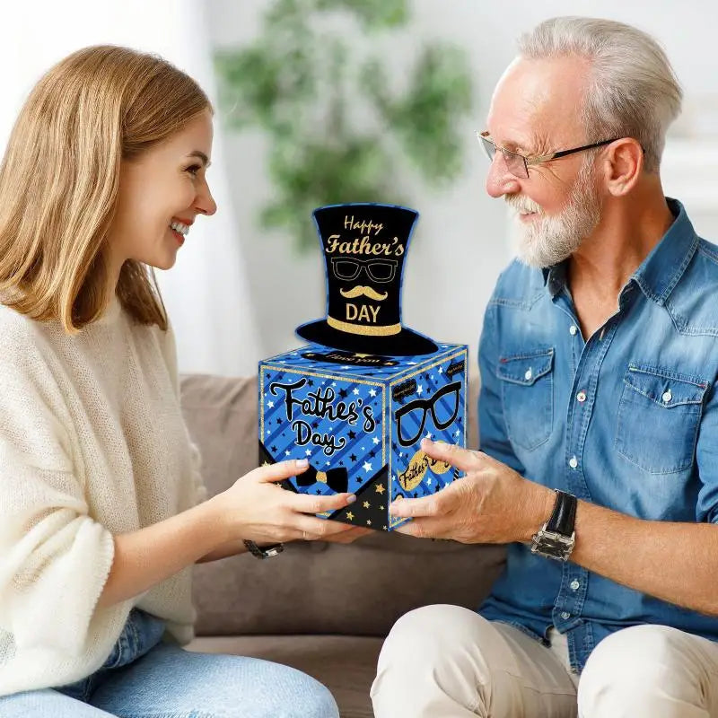 Blue Striped Father's Day Money Pull Box, Funny Cash Draw Gift Box, Creative Party Decor Accessory for Dad Gifts Oasis Select