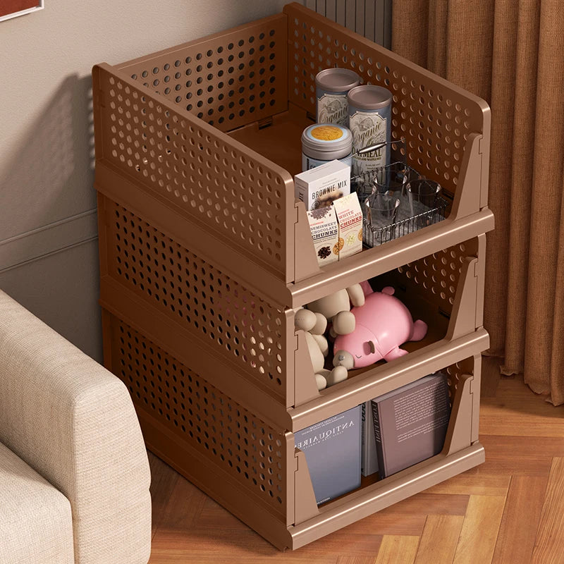 Foldable Storage Basket, Freely Stackable Multi-Layer Heavy-Duty,Stores Snacks/Clothes/Toys, Ideal for Living Room/Bedroom Oasis Select