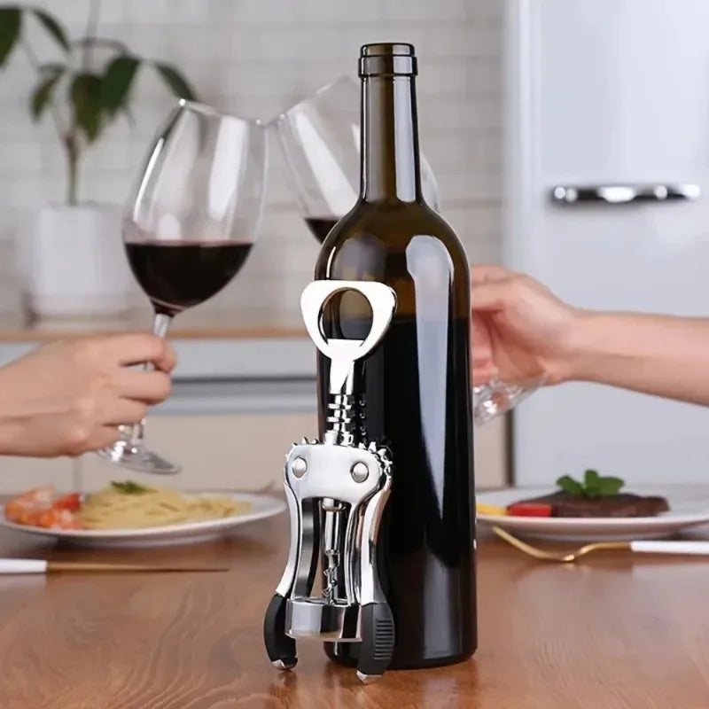 1pc Wine Opener Stainless Steel Opener, Zinc Alloy Premium Wing Corkscrew Wine Bottle Opener With Multifunctional Bottles Opener Oasis Select
