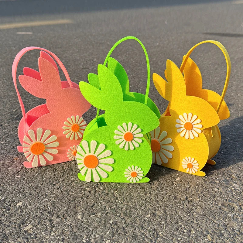 2026 Easter Bunny Basket, Soft Felt Candy Tote Bag & Gift Storage, Kids Easter Party Decoration & Egg Hunt Game Props Gift Bags Oasis Select