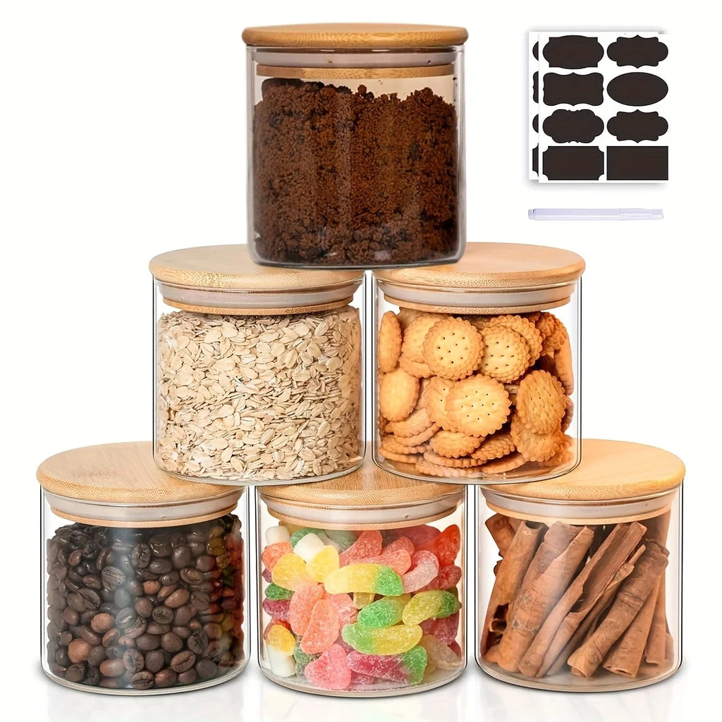 22oz Set Of 6 Glass Jars With Airtight Bamboo Lids Glass Kitchen Canisters Clear Container For Food Storage Of Dry Goods Cookie Oasis Select
