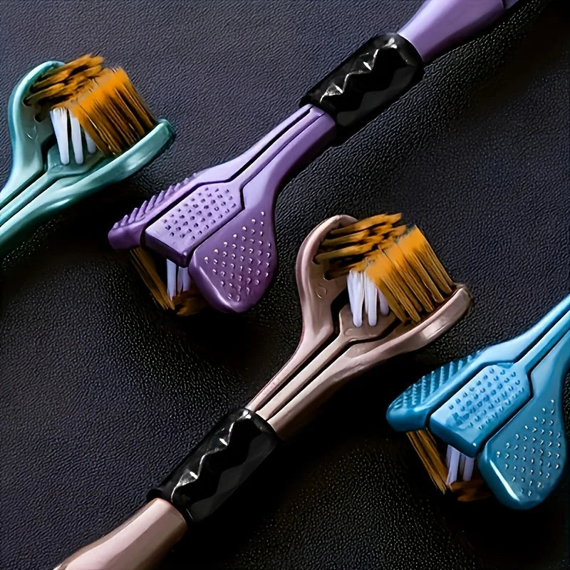 4pcs Set of Ergonomic Manual Toothbrushes with 3 Brush Heads,Golden Volcanic Bristles And Soft Grip Handle - Suitable for Adults Oasis Select