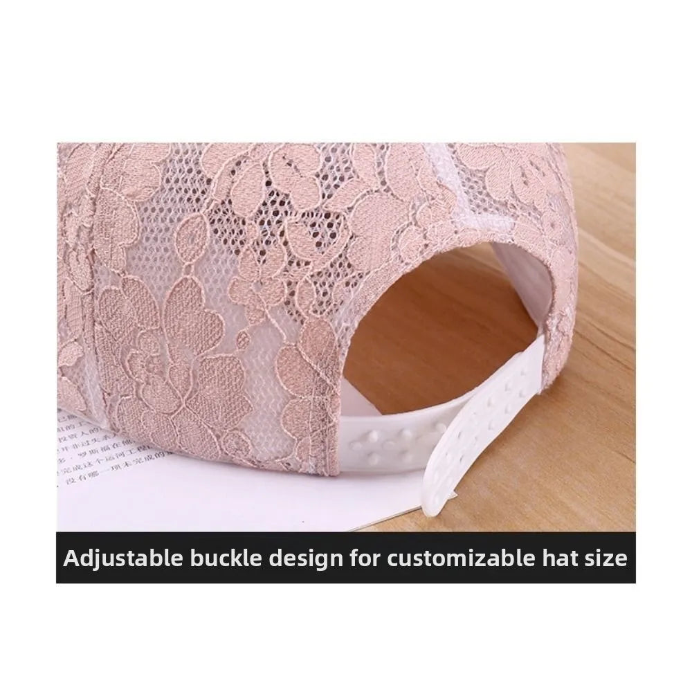 Fashion Breathable Floral Lace Baseball Cap Hollow Adjustable Mesh Baseball Hat Outdoor Sun Hat For Women Oasis Select