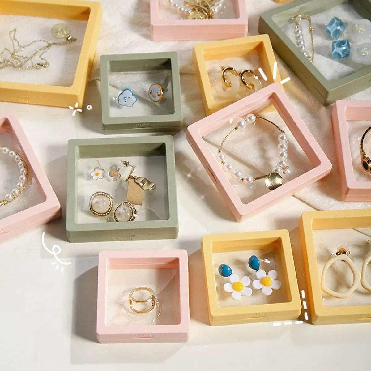 10pcs,Transparent floating display box, plastic film jewelry packaging box, jewelry, necklace, ring, and collectible storage box Oasis Select