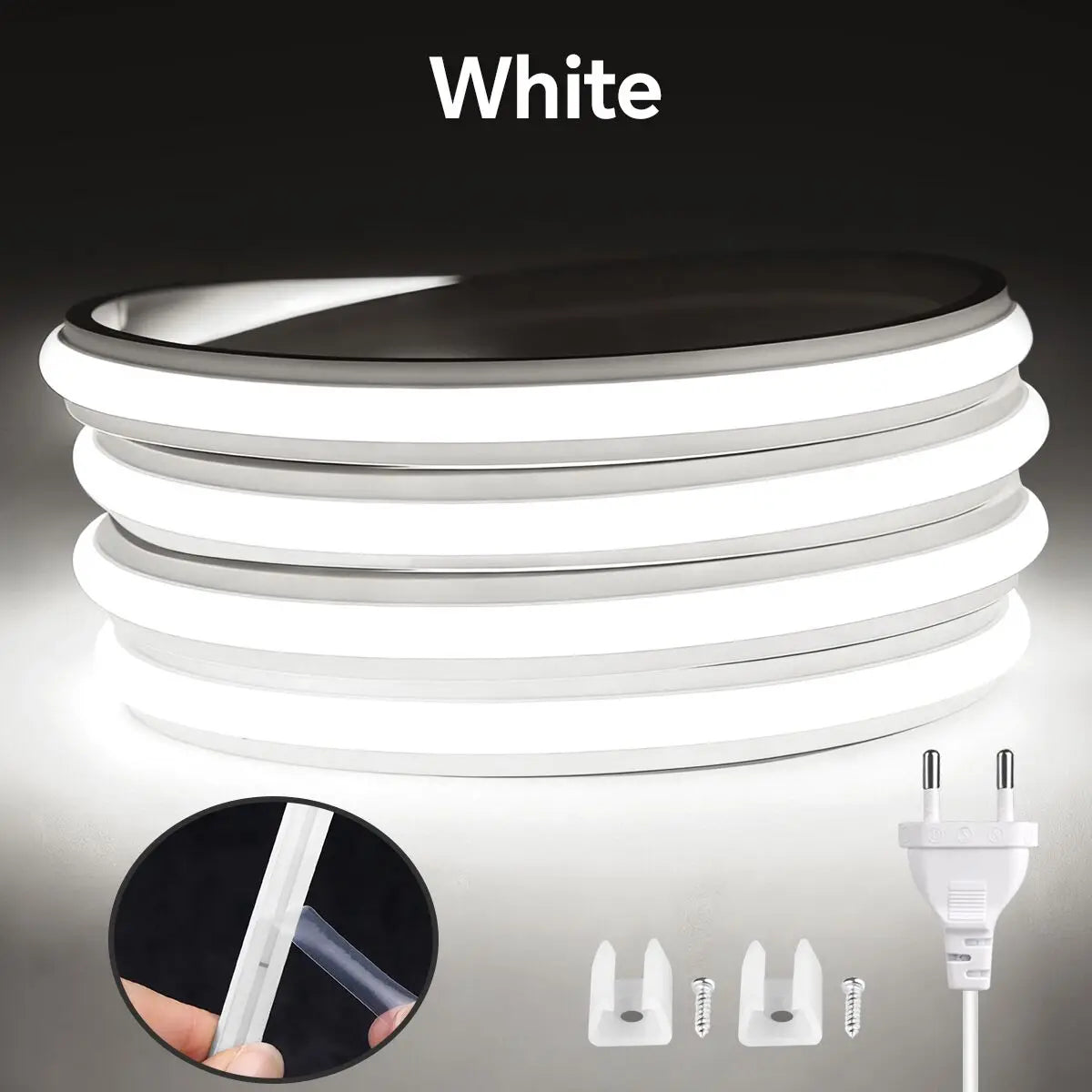 Fireproof Genuine Silicone COB Neon Strip Light 220V Swtich Control Super Bright 280leds/m Cabinet Garden Ambinet Backlight Oasis Select WHITE 220V EU Power Plug 30M