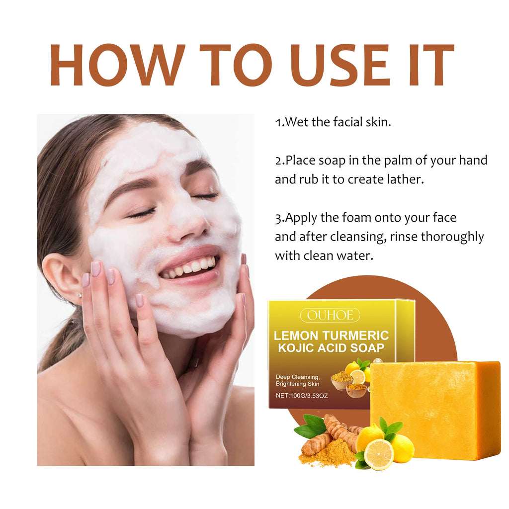 Lemon Turmeric Kojic Acid Soap Brightening Deeply Cleansing Glowing Body Rejuvenating Exfoliating Even Skin Tone Handmade Soap Oasis Select