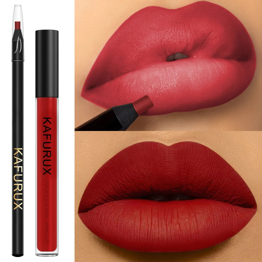 KAFURUX Red Lip Liner & Matte Liquid Lipstick Set – 2PCS