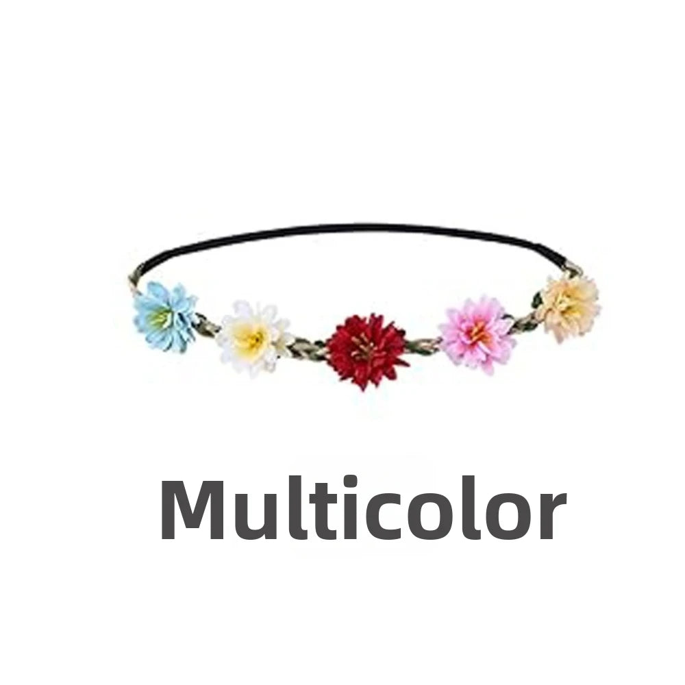 Pink Rose Floral Wreath Crown Hand Woven Adjustable Ribbon Bohemia Garland Headpiece Vintage Elegant Wedding Hair Accessories Oasis Select
