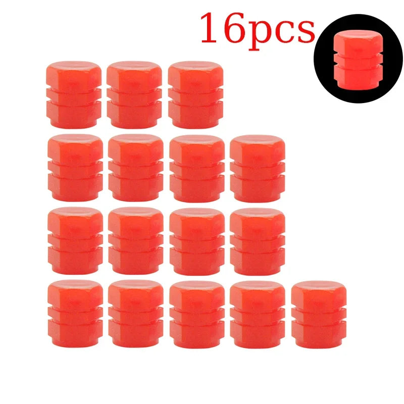 4/8/16/20pcs Universal Luminous Bicycle Tire Valve Caps Night Glowing Decor Motorcycle Bike Valve Stem Cap Wheel Nozzle Oasis Select 16PCS Red