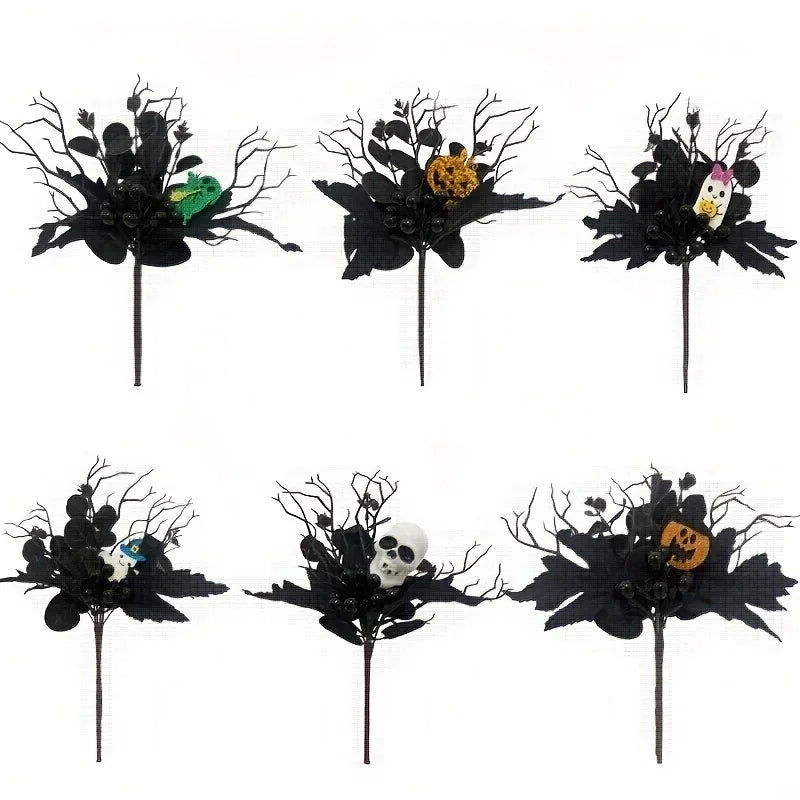 Artificial Maple Leaf Halloween Pumpkin Skull Black Maple Leaf Indoor Branch Decoration Oasis Select