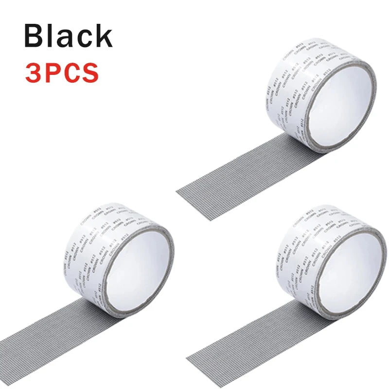 5x200cm Screen Repair Tape Window Door Waterproof Mosquito Net Patch Self-adhesive Super Fix Mesh Netting Broken Holes Tool Oasis Select 3PCS-Black