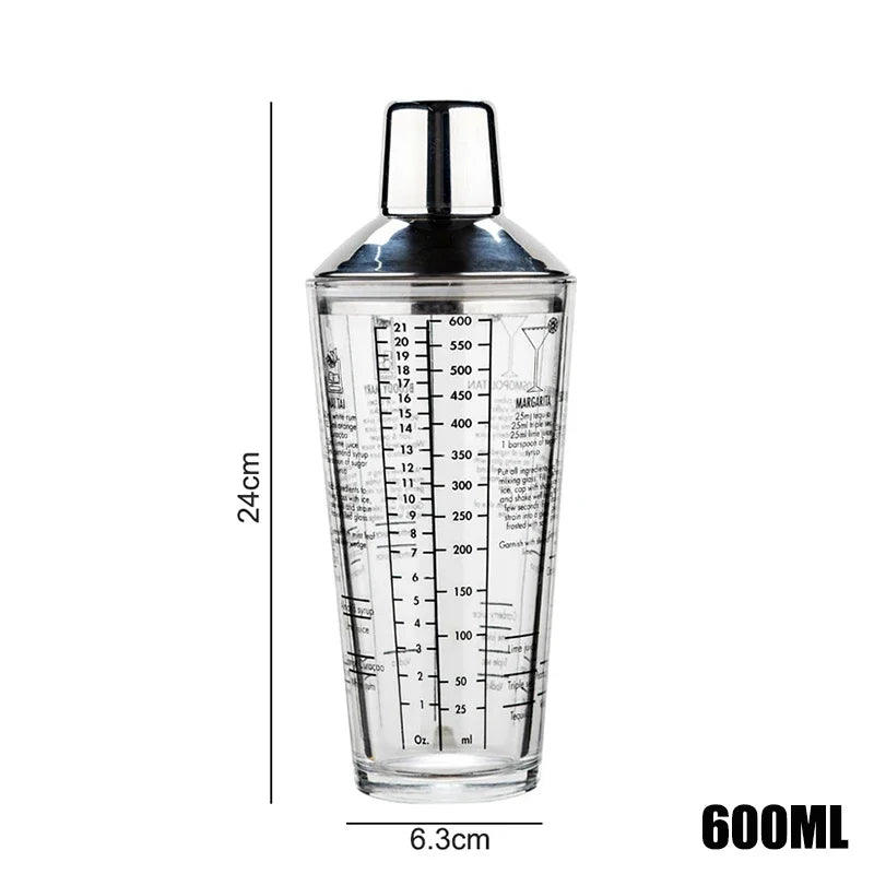 Glass Cocktail Shaker Martini Hand Shaker Cup with Scales 400/600ml Milk Tea Lemon Tea Wine Drink Shaker Mixer Bar Tool Oasis Select 600ml