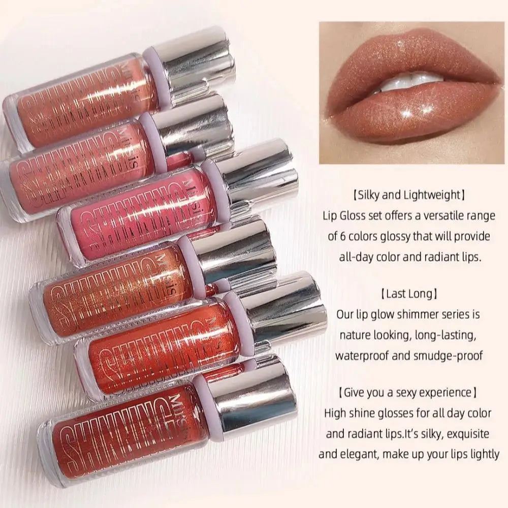 Mirsist 6-Color Shimmer Lip Gloss Set – Hydrating & Waterproof