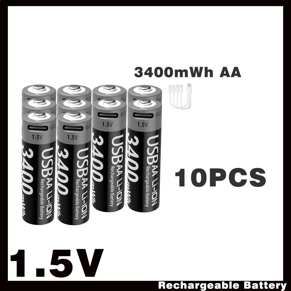 Li-ion AAA and AA Rechargeable Batteries USB Lithium-ion 3400mWh 1.5V AA Rechargeable Batteries+1100mWh 1.5V AAA Battery Oasis Select USB AA 3400mWh 10PC