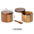 Wooden Salt Cellar with Spoon Kitchen Salt Box Pepper Jar with Swivel Closure Lid Round Container To Condiment Spice Container Oasis Select 1Layer-2grid