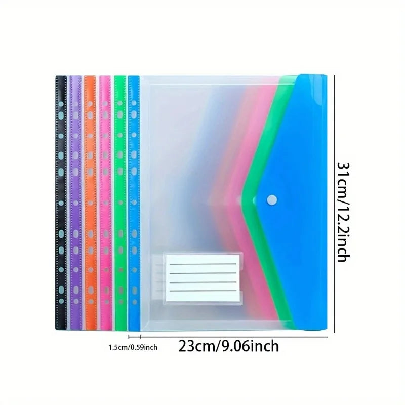 6Pcs A4 Binder Pocket Plastic Envelopes Expandable Binder Folders 6 Colors Stereoscopic Transparent File Bags with Index Labels Oasis Select