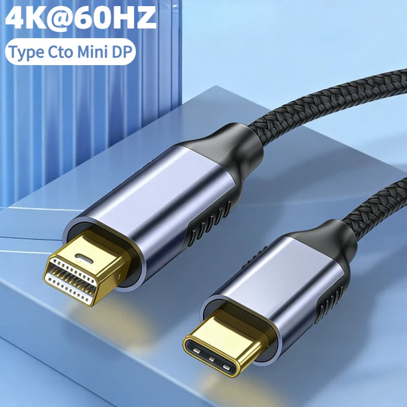 Type C to Mini DisplayPort Cable 4K@60Hz Video HD USB 3.1 to Mini DP 24K Gold-Plated Connector for iPhone MacBook Air Projectors Oasis Select