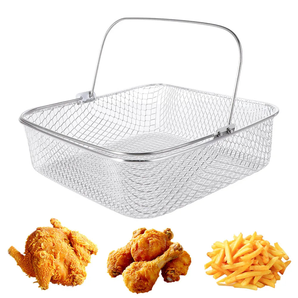 Stainless Steel Air Fryer Basket & Baking Tray with Handles