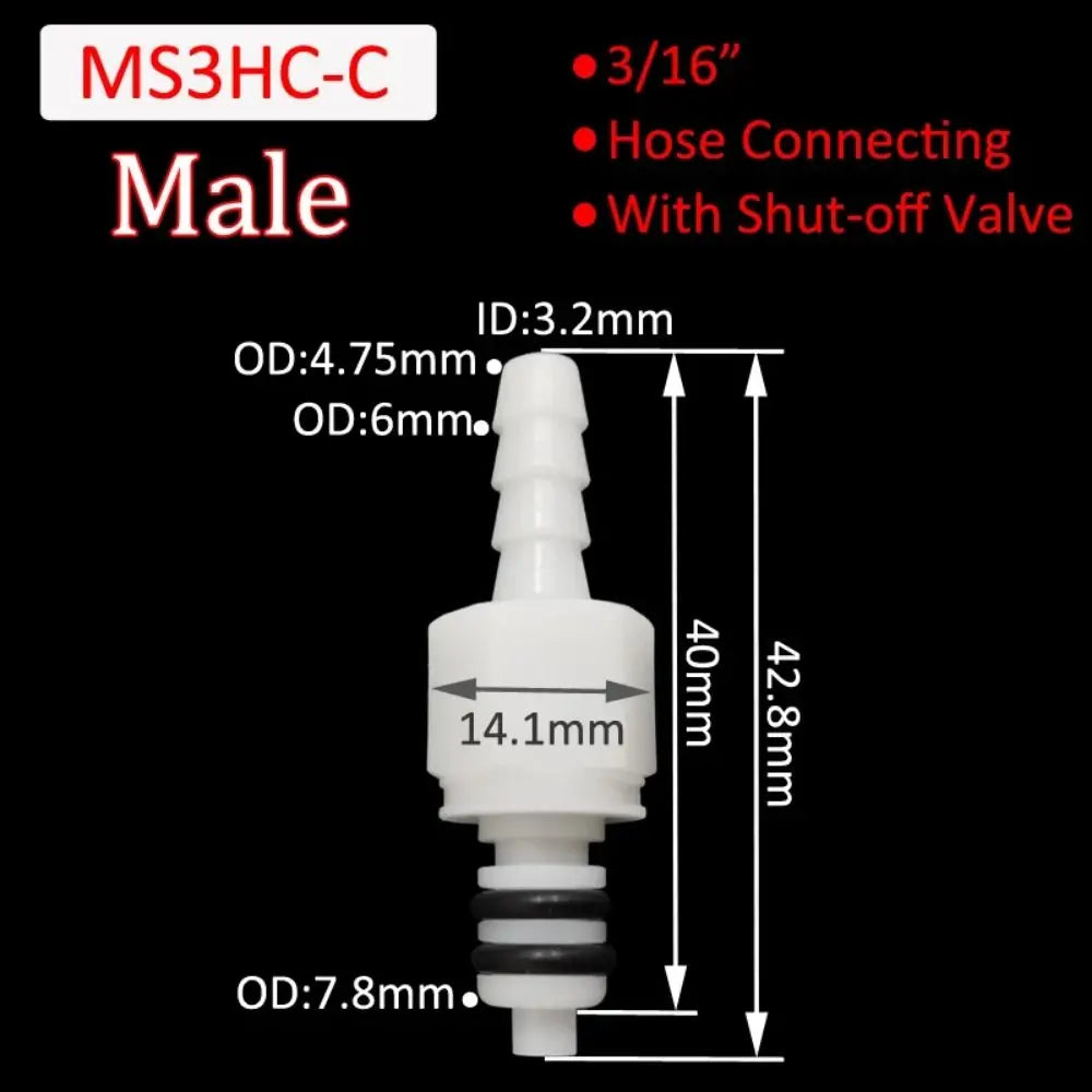 1Pc Disconnect Fitting Coupling Hose Joint Tube Connector Male Female Hose Barb Valved S-series 3/16 1/4 Quick Coupler Oasis Select MS3HC-C
