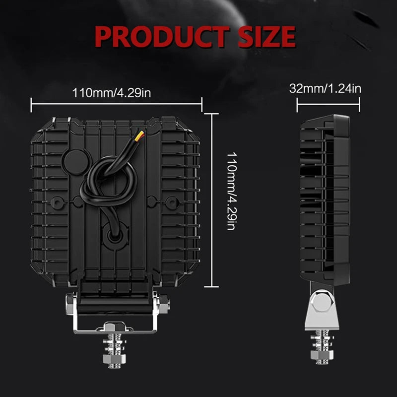 WISH 4 Inch Car Square LED Work Light Strobe Headlight White Yellow Offroad Driving Light Spotlight For Truck Cars Suv Boat Oasis Select