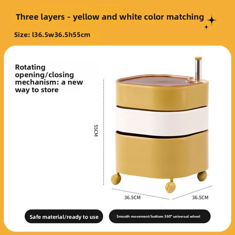 Bedside table 360 rotating mobile bedroom small cabinet Douyin Internet celebrity small storage simple locker Oasis Select 3 yellow and white
