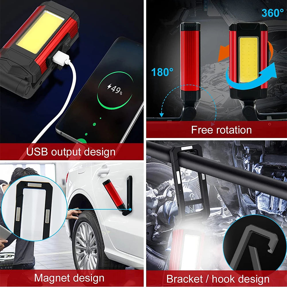 LED Work Light Portable Auto Repair Light Emergency Light COB LED Work Lamp Flashlight with Magnetic Base/Hook Oasis Select