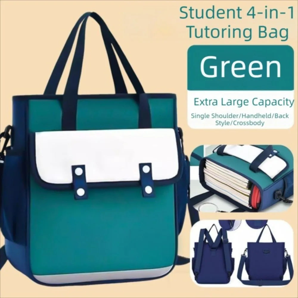Large Capacity 4-in-1 Canvas Knapsack Waterproof Zipper Student Book Shoulder Bag Lightweight Multifunctional Oasis Select