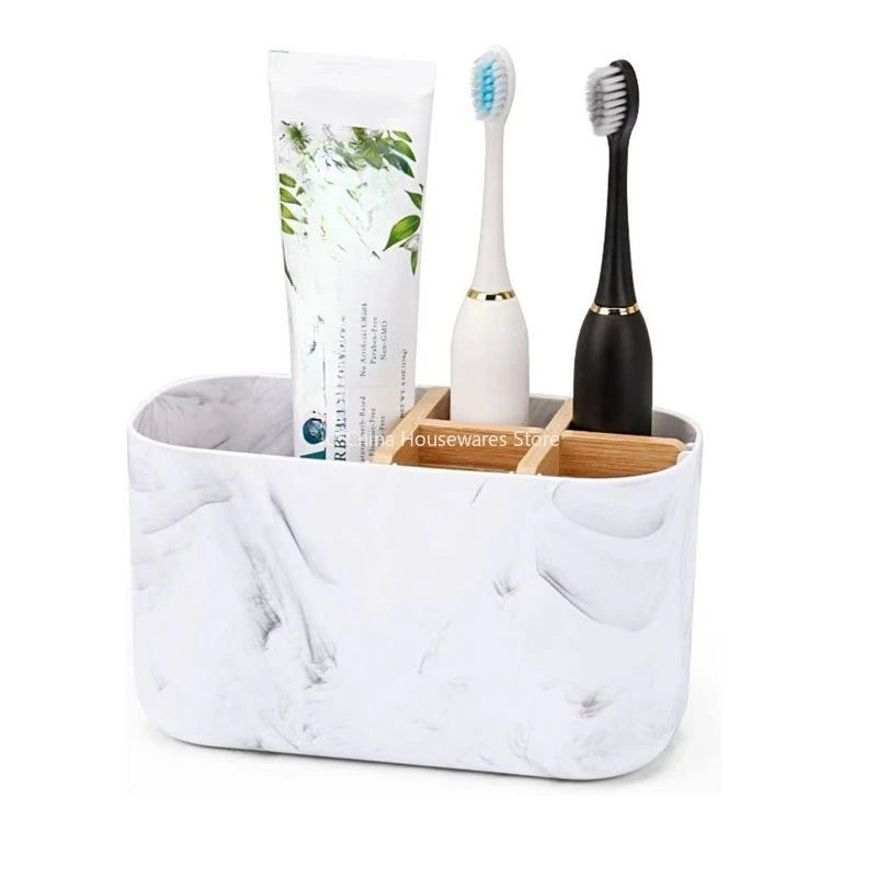Toothbrush Holder For Electric Brushes Bathroom Counter Organizer With 5 Slots Bamboo For Electric Toothbrushes and Toothpaste Oasis Select