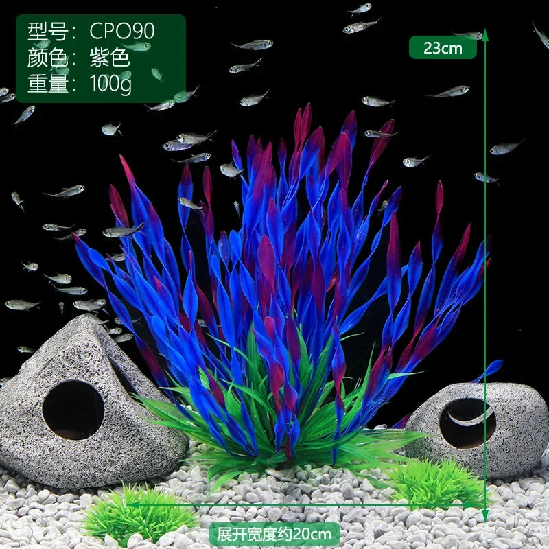Plastic Aquarium Plants Fish Tank Decorations Artificial Seaweed Water Grass Underwater Plants for Aquarium Ornament Oasis Select Purple-2