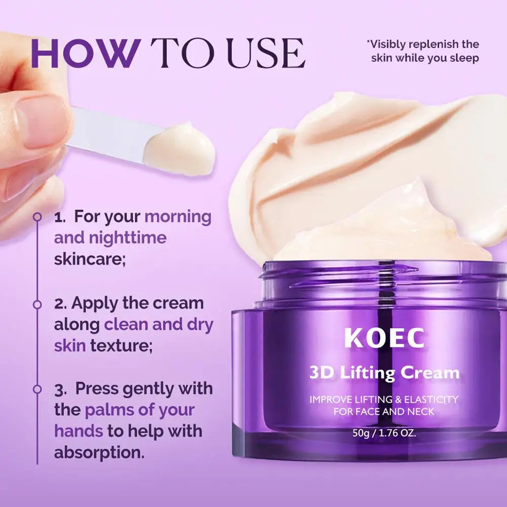 KOEC 3D Lifting Face & Neck Cream - Deep Hydration Firming Nourishing Improve Elasticity Korean Skincare For All Skin Types Oasis Select