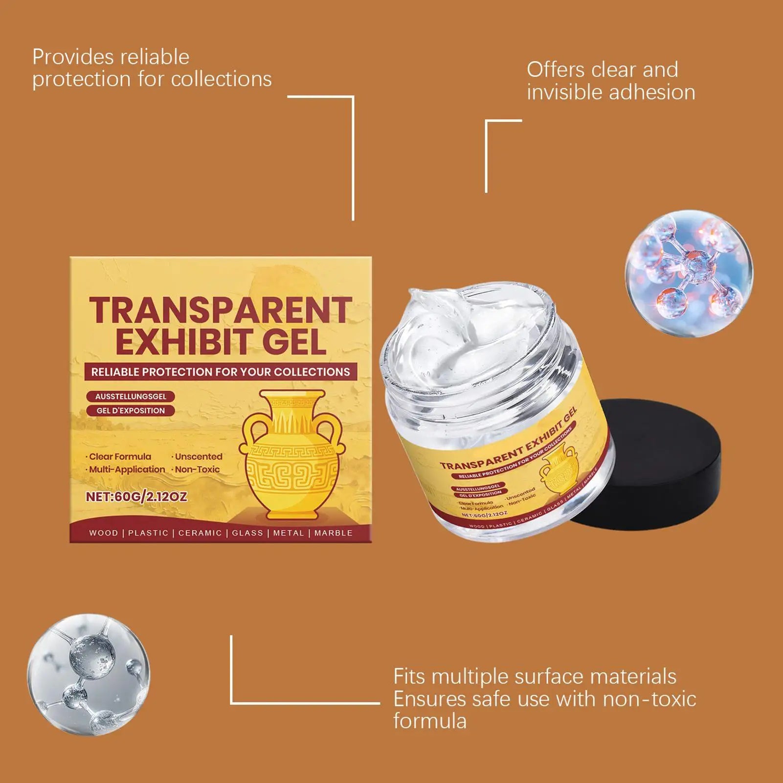 60g Museum Gel Clear Removable Museum Paste Putty Wax Removable Reusable No Residues Clear Adhesive Exhibits Putty Clear Gel Oasis Select