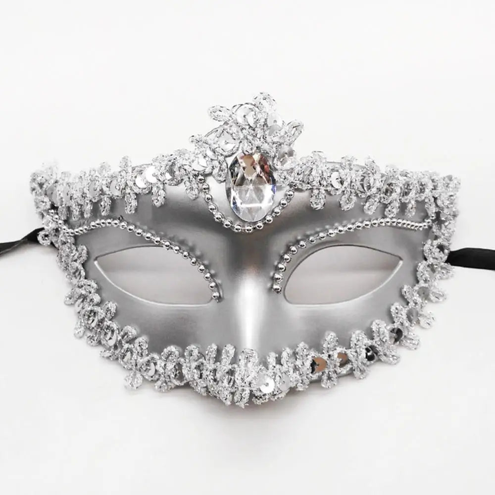Dance Party Diamond Venetian Mask Feather Flower Wedding Carnival Performance Costume Sexy Lady Mask Masquerade Christmas Oasis Select Silver1