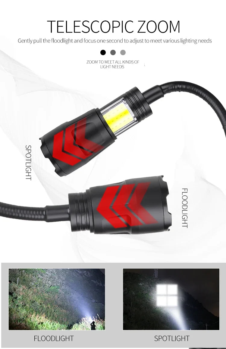 USB Rechargeable XHP50 LED Flashlight Flexible Pickup Tool Lamp with Magnet Zoomable Torch Multifunctional Foldable Flashlight Oasis Select