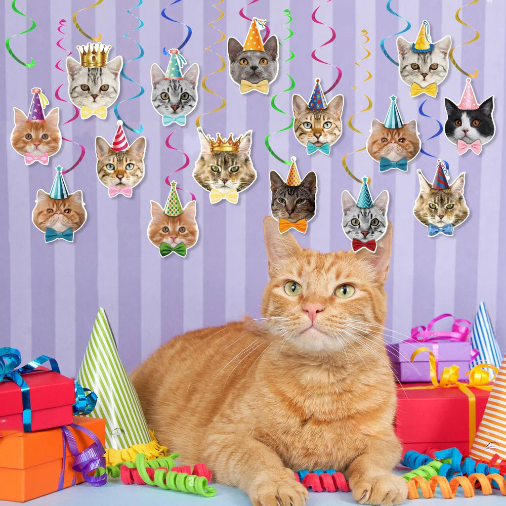 Cat Party Decor Must - Haves: Spiral Cat Head Hanging Cards - Perfect for Pet Cat Gathering Decor Oasis Select