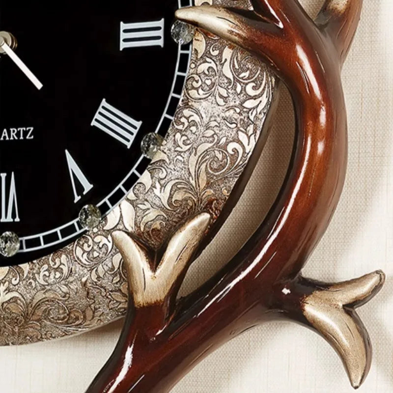 European Clock Living Room Creative Retro Deer Head Wall Clock Porch Home Silent Wall Clock Home Decor Living Room Decoration Oasis Select
