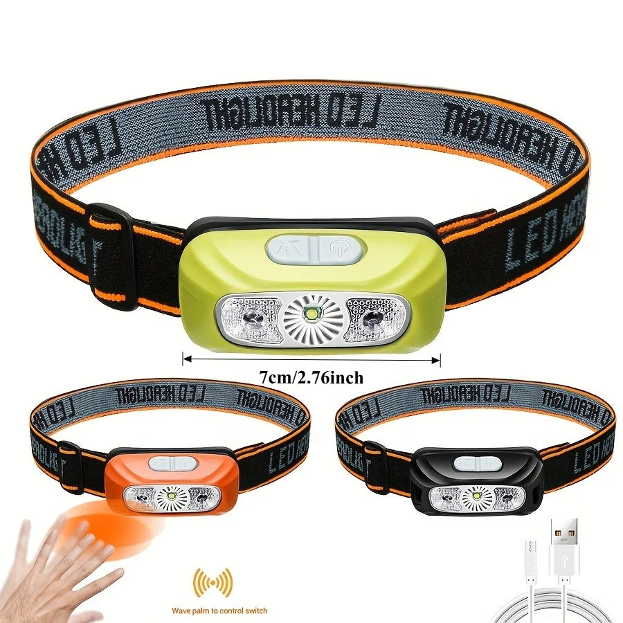 LED Sensor Headlamp Rechargeable Head Torch Built-in Battery Head Flashlight for Outdoor Camping Fishing Headlight Lantern Oasis Select