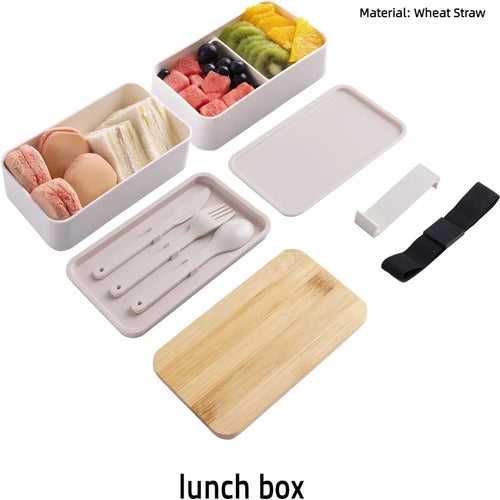 1200ML Divided Lunch Box Picnic Microwave Wooden Cover Japanese Bento Box Portable Double Layer Food Container For Kids Oasis Select