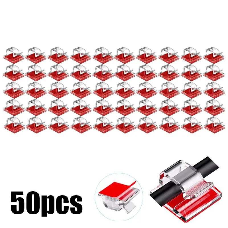 10/30/100PCS Cable Organizer Clips Cable Management Wire Manager Cord Holder USB Charging Data Line Bobbin Winder Wall Mounted Oasis Select 50PCS-Transparent