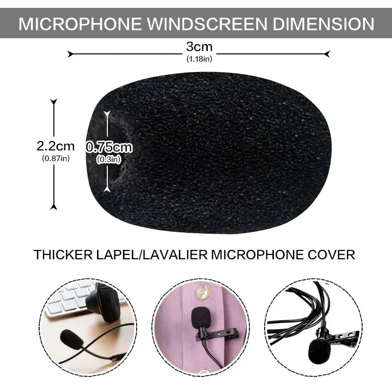 10/30/60PCS Universal Black Mini Mic Cover Foam Headset Microphone Windscreen Sponge Replacement Small Lapel Protection Sleeve Oasis Select