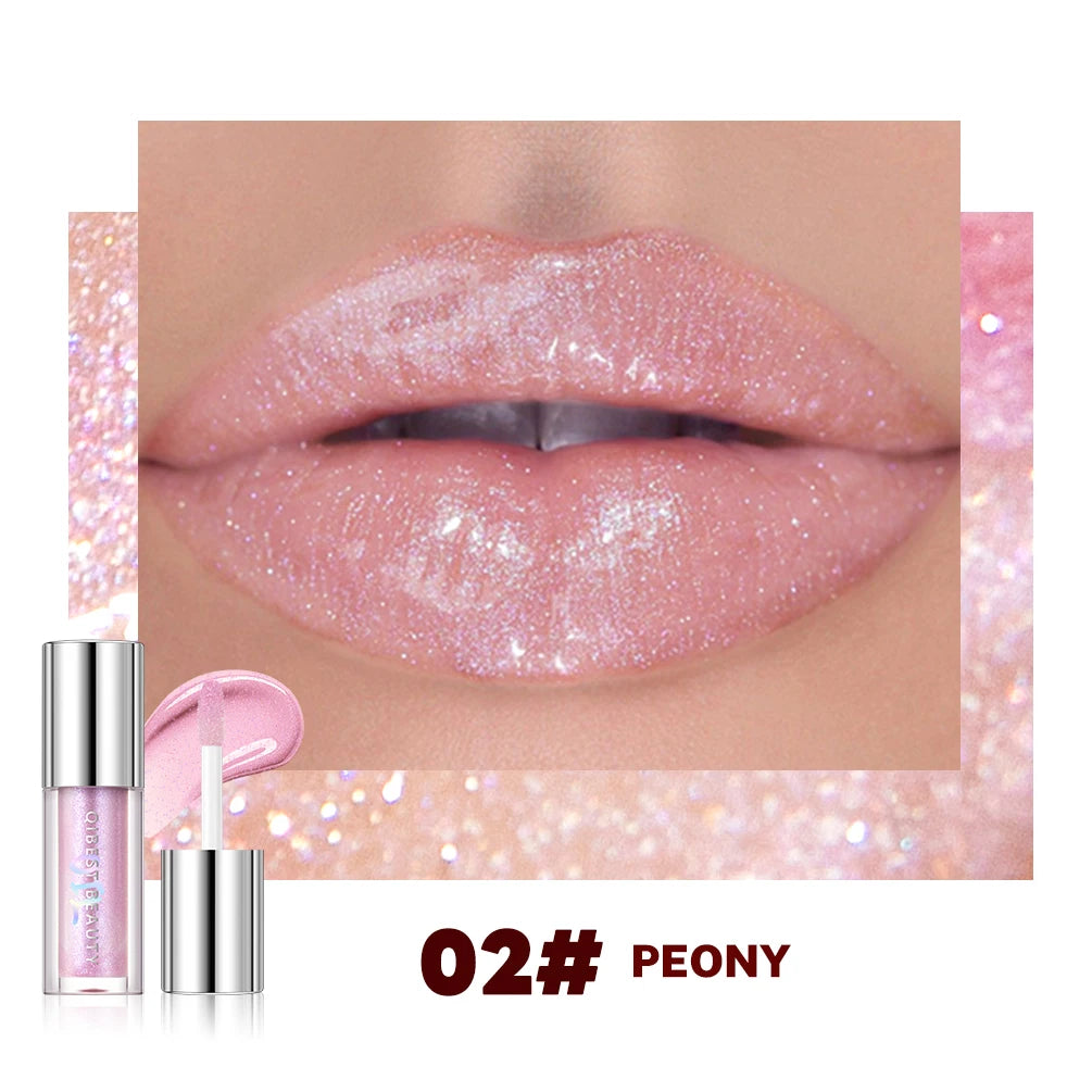 QIBEST Diamond Glitter Lip Gloss – Shimmer Mirror Lip Glaze