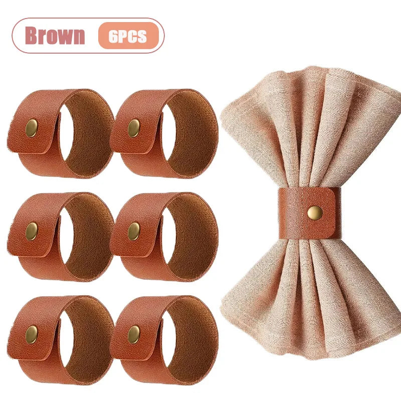 6-36PCS Leather Napkin Rings Vintage Farmhouse Thanksgiving Table Decor for Wedding Reception Banquet Dinner Party Oasis Select Brown-6PCS