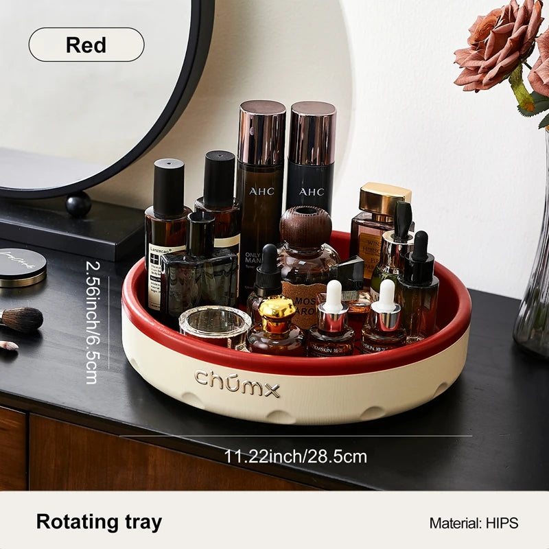 Desktop storage box, 360-degree rotating makeup organizer, perfect for bedrooms, living rooms, and bathrooms, stylish design Oasis Select Red