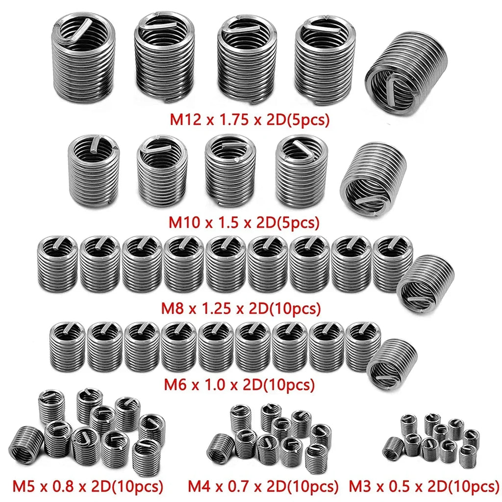 60Pcs Wire Thread Insert M3 M4 M5 M6 M8 M10 M12 Fastening Thread Insert Stainless Steel Spiral Wire Screw Sleeve Wear Repair Kit Oasis Select 60Pcs